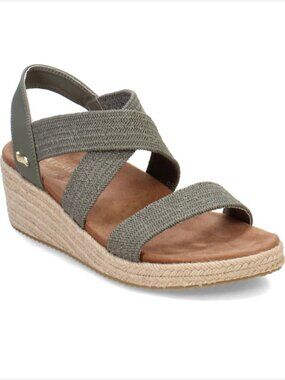 Skechers Martha Stewart Beverlee Brentwood Green Tan Wedge Sandals Women US 10